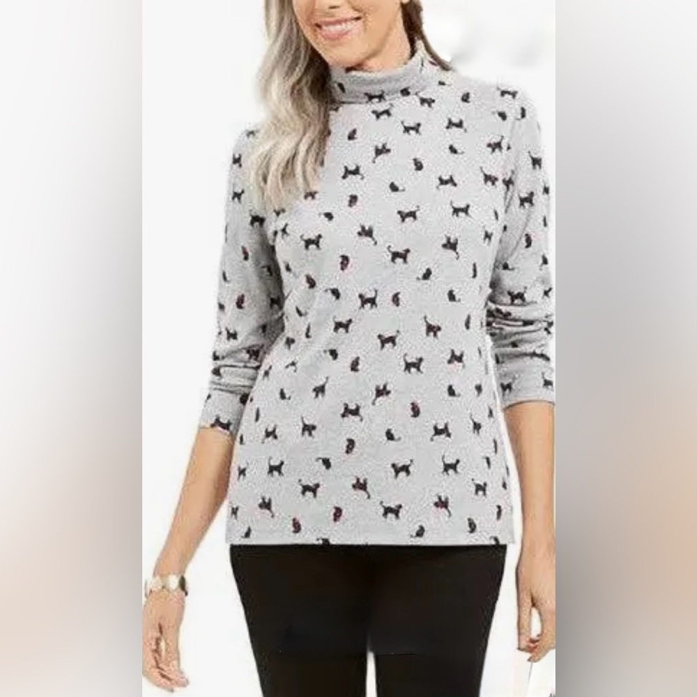 Karen Scott cat print mock-neck top, designed specifically for Macy's